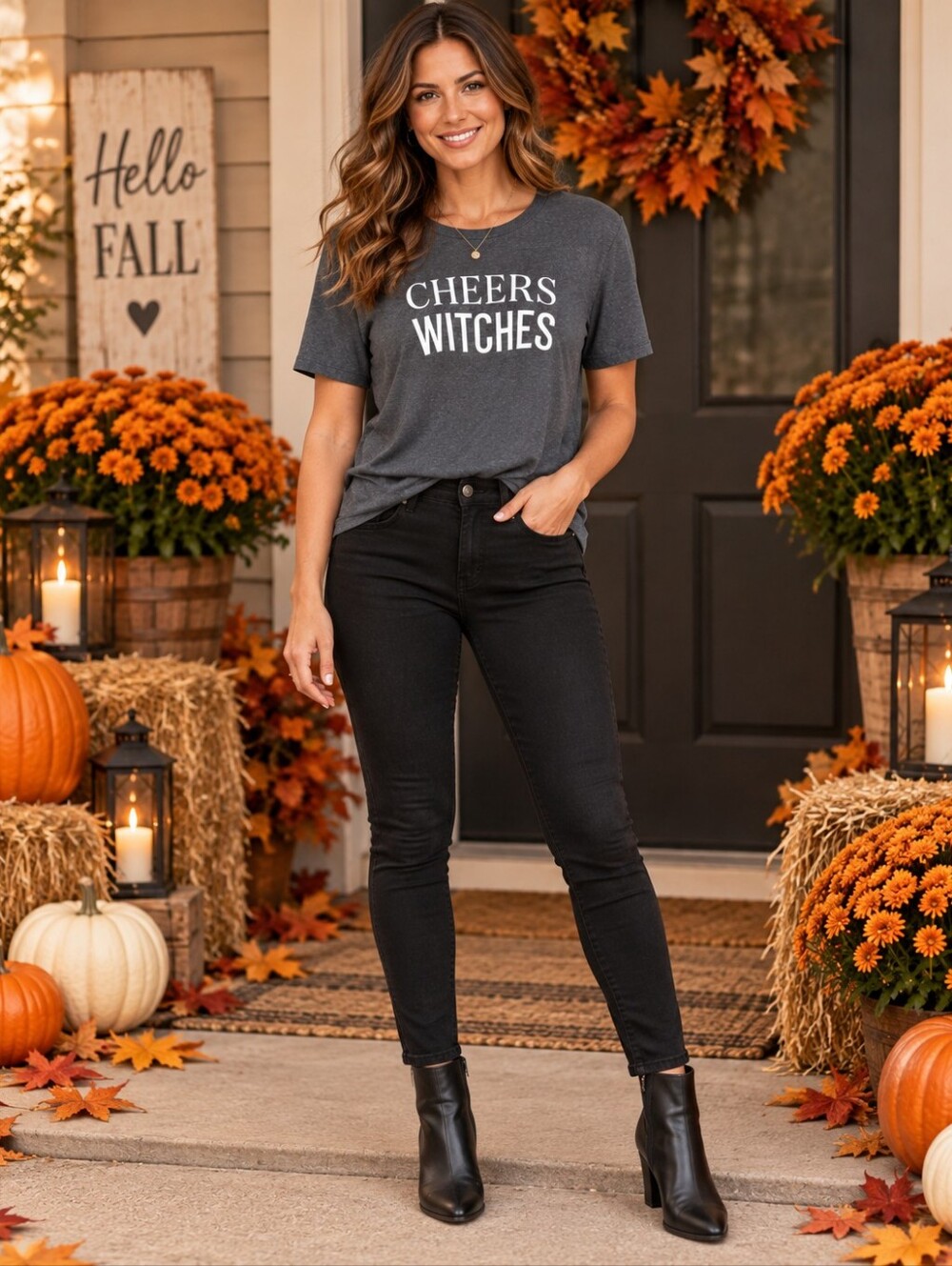 Old Navy "Cheers Witches" Halloween Graphic Tee - Gray - XL / TG